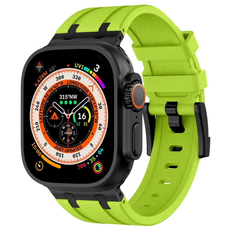 For Apple Watch Ultra 49mm Stone Grain Liquid Silicone Watch Band(Black Green) - Watch Bands by PMC Jewellery | Online Shopping South Africa | PMC Jewellery