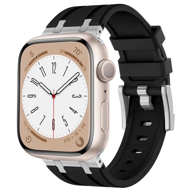 For Apple Watch Series 8 45mm Stone Grain Liquid Silicone Watch Band(Silver Black) - Watch Bands by PMC TechLife | Online Shopping South Africa | PMC TechLife