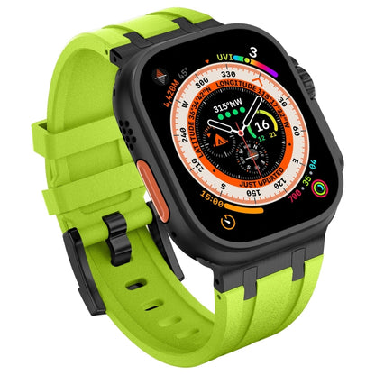 For Apple Watch SE 2022 44mm Stone Grain Liquid Silicone Watch Band(Black Green) - Watch Bands by PMC Jewellery | Online Shopping South Africa | PMC Jewellery