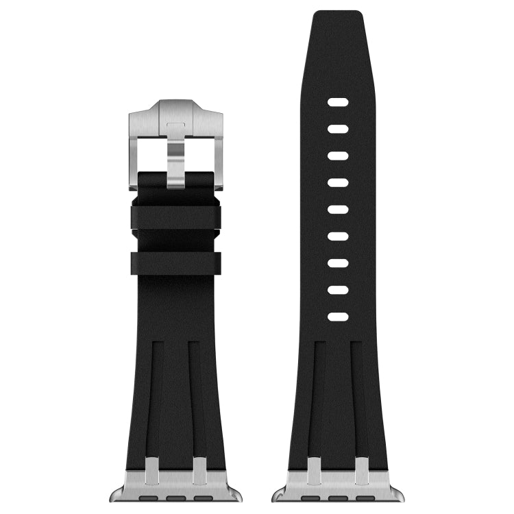 For Apple Watch Series 6 44mm Stone Grain Liquid Silicone Watch Band(Silver Black) - Watch Bands by PMC TechLife | Online Shopping South Africa | PMC TechLife
