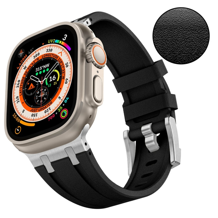 For Apple Watch Series 5 44mm Stone Grain Liquid Silicone Watch Band(Silver Black) - Watch Bands by PMC TechLife | Online Shopping South Africa | PMC TechLife