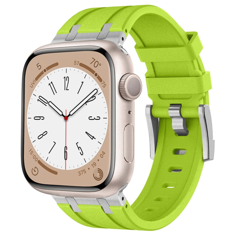 For Apple Watch Series 4 44mm Stone Grain Liquid Silicone Watch Band(Silver Green) - Watch Bands by PMC Jewellery | Online Shopping South Africa | PMC Jewellery