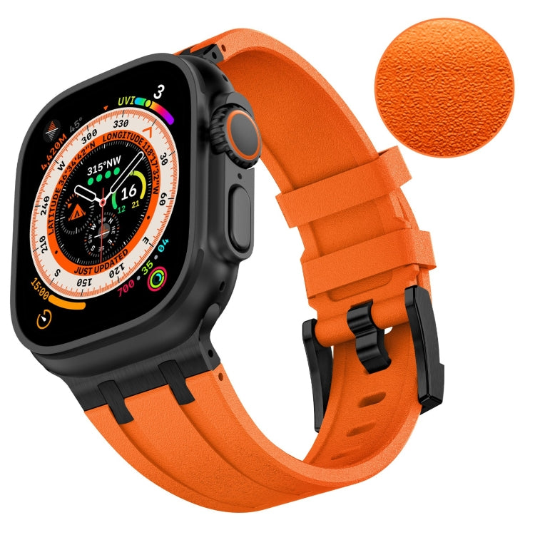 For Apple Watch Series 2 42mm Stone Grain Liquid Silicone Watch Band(Black Orange) - Watch Bands by PMC TechLife | Online Shopping South Africa | PMC TechLife