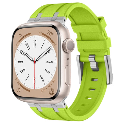 For Apple Watch Series 2 42mm Stone Grain Liquid Silicone Watch Band(Silver Green) - Watch Bands by PMC Jewellery | Online Shopping South Africa | PMC Jewellery