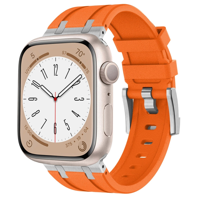 For Apple Watch 42mm Stone Grain Liquid Silicone Watch Band(Sliver Orange) - Watch Bands by PMC TechLife | Online Shopping South Africa | PMC TechLife