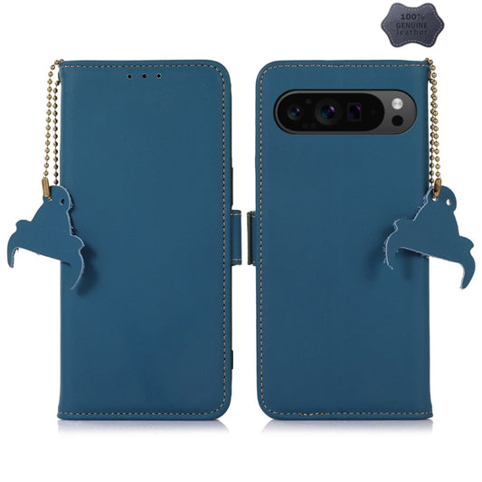 For Google Pixel 9 Pro Genuine Leather Magnetic RFID Leather Phone Case(Blue) - Google Cases by PMC Jewellery | Online Shopping South Africa | PMC Jewellery | Buy Now Pay Later Mobicred