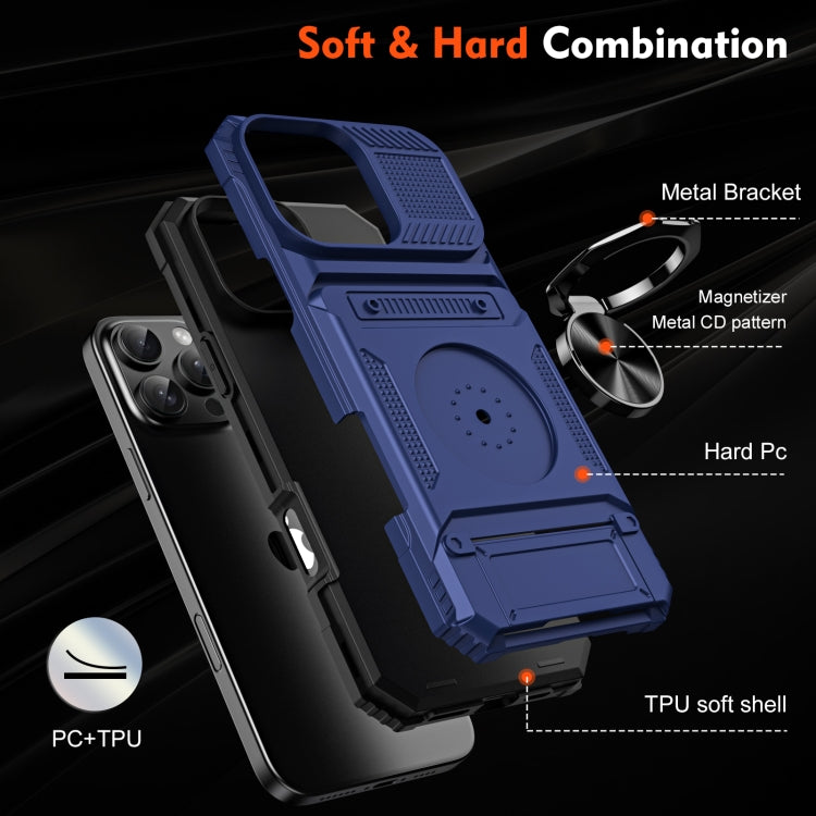 For iPhone 16 Pro TPU+PC Shockproof Card Phone Case with Metal Ring Holder(Blue) - free shipping - PMC TechLife - Order now!