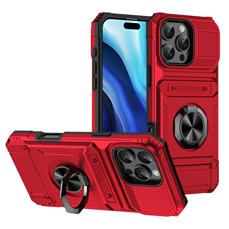 For iPhone 16 Pro Max TPU+PC Shockproof Card Phone Case with Metal Ring Holder(Red) - iPhone 16 Pro Max Cases by PMC Jewellery | Online Shopping South Africa | PMC Jewellery | Buy Now Pay Later Mobicred