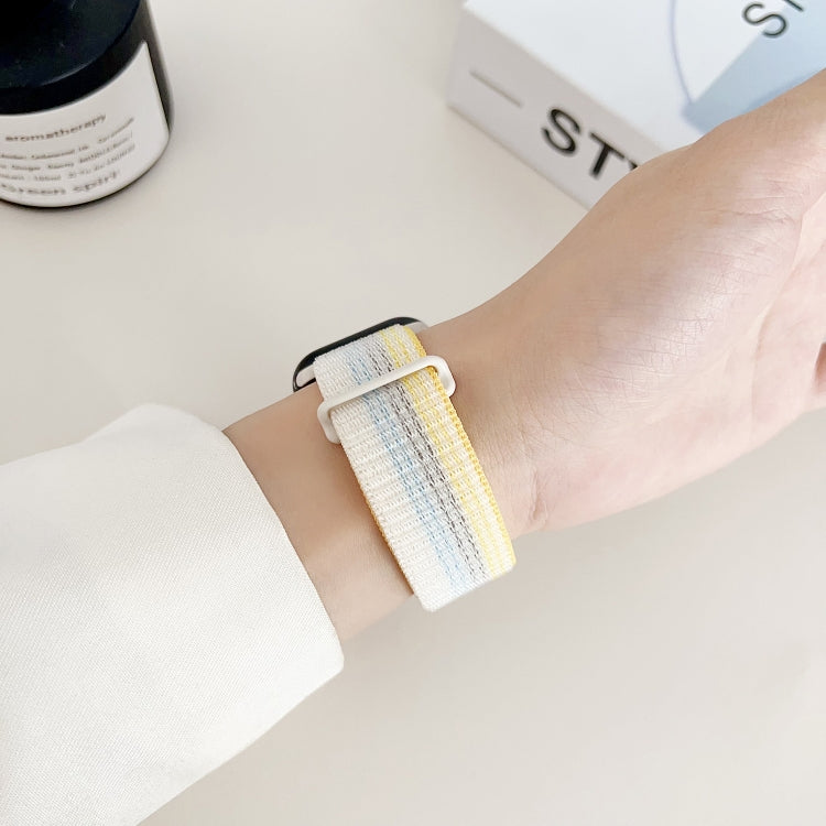 For Apple Watch SE 44mm Dual Hook and Loop Nylon Watch Band(Pearl Powder) - Watch Bands by PMC TechLife | Online Shopping South Africa | PMC TechLife