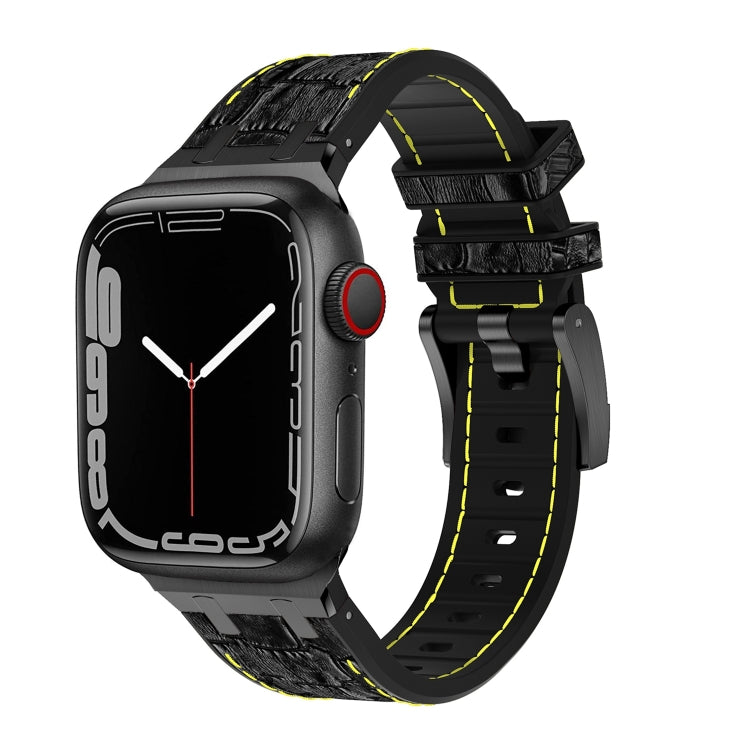 For Apple Watch SE 2023 40mm Crocodile Texture Liquid Silicone Watch Band(Black Yellow Black) - Watch Bands by PMC Jewellery | Online Shopping South Africa | PMC Jewellery