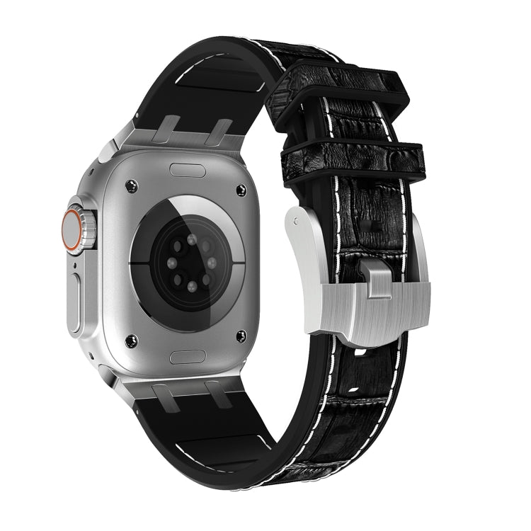 For Apple Watch SE 2023 40mm Crocodile Texture Liquid Silicone Watch Band(Silver White Black) - Watch Bands by PMC TechLife | Online Shopping South Africa | PMC TechLife