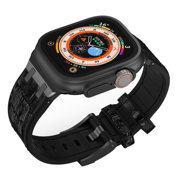 For Apple Watch Ultra 2 49mm Crocodile Texture Liquid Silicone Watch Band(Black Black) - free shipping - PMC TechLife - Order now!