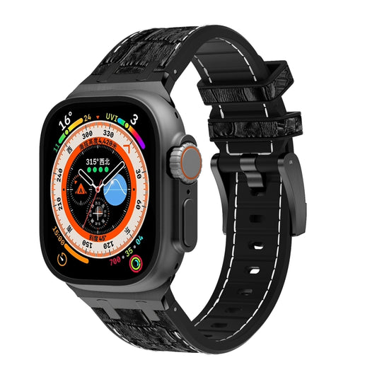 For Apple Watch Ultra 49mm Crocodile Texture Liquid Silicone Watch Band(Black White Black) - Watch Bands by PMC Jewellery | Online Shopping South Africa | PMC Jewellery