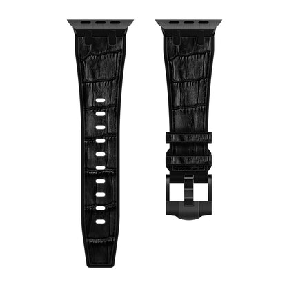 For Apple Watch Ultra 49mm Crocodile Texture Liquid Silicone Watch Band(Black Black) - Watch Bands by PMC Jewellery | Online Shopping South Africa | PMC Jewellery