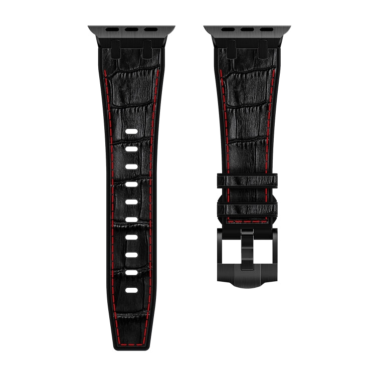 For Apple Watch Ultra 49mm Crocodile Texture Liquid Silicone Watch Band(Black Red Black) - Watch Bands by PMC Jewellery | Online Shopping South Africa | PMC Jewellery