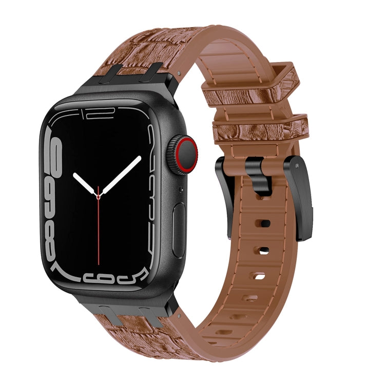 For Apple Watch Series 8 41mm Crocodile Texture Liquid Silicone Watch Band(Black Yellow Brown) - Watch Bands by PMC Jewellery | Online Shopping South Africa | PMC Jewellery