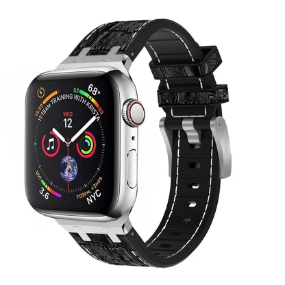 For Apple Watch Series 8 41mm Crocodile Texture Liquid Silicone Watch Band(Silver White Black) - Watch Bands by PMC Jewellery | Online Shopping South Africa | PMC Jewellery