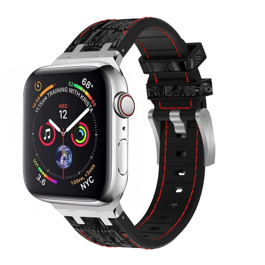 For Apple Watch Series 8 41mm Crocodile Texture Liquid Silicone Watch Band(Silver Red Black) - Watch Bands by PMC Jewellery | Online Shopping South Africa | PMC Jewellery