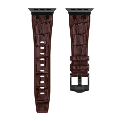 For Apple Watch SE 2022 44mm Crocodile Texture Liquid Silicone Watch Band(Black Dark Brown) - Watch Bands by PMC Jewellery | Online Shopping South Africa | PMC Jewellery