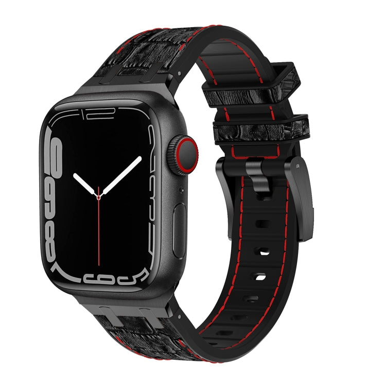 For Apple Watch Series 7 45mm Crocodile Texture Liquid Silicone Watch Band(Black Red Black) - Watch Bands by PMC Jewellery | Online Shopping South Africa | PMC Jewellery