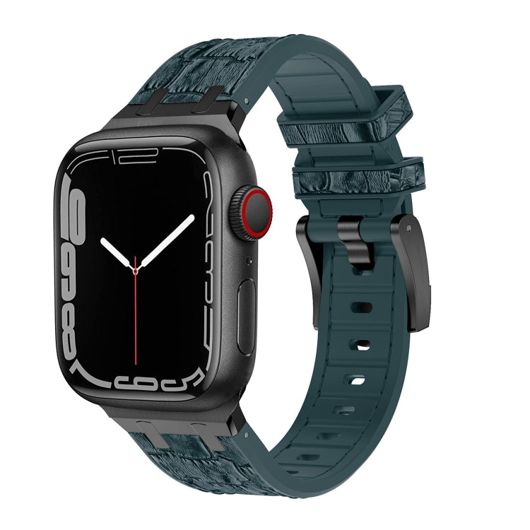 For Apple Watch Series 7 45mm Crocodile Texture Liquid Silicone Watch Band(Black Deep Green) - Watch Bands by PMC TechLife | Online Shopping South Africa | PMC TechLife