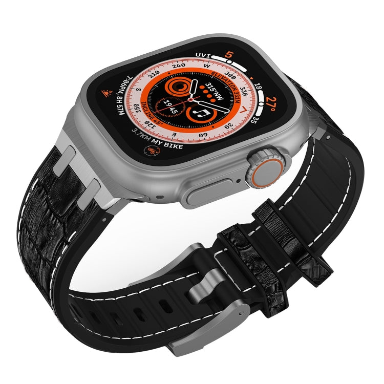 For Apple Watch Series 7 45mm Crocodile Texture Liquid Silicone Watch Band(Silver White Black) - Watch Bands by PMC TechLife | Online Shopping South Africa | PMC TechLife