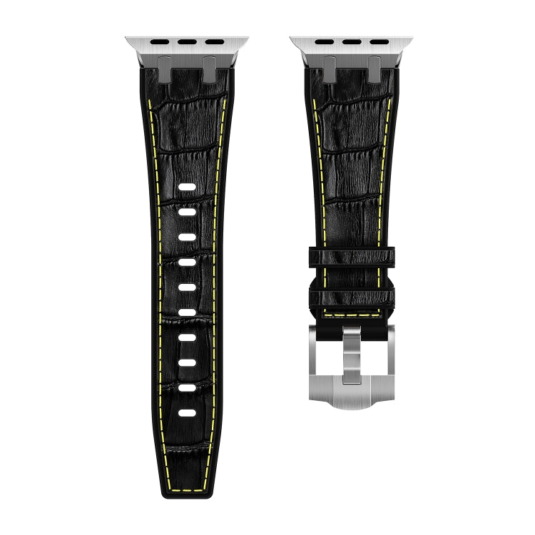 For Apple Watch SE 44mm Crocodile Texture Liquid Silicone Watch Band(Silver Yellow Black) - Watch Bands by PMC TechLife | Online Shopping South Africa | PMC TechLife