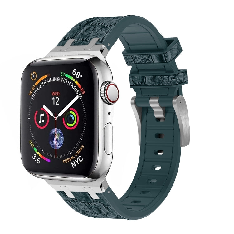 For Apple Watch Series 6 40mm Crocodile Texture Liquid Silicone Watch Band(Silver Deep Green) - Watch Bands by PMC TechLife | Online Shopping South Africa | PMC TechLife