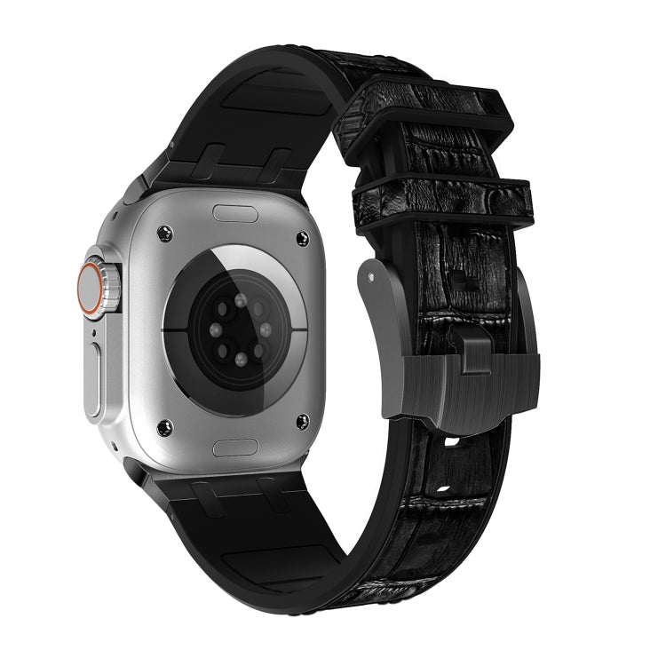 For Apple Watch Series 6 44mm Crocodile Texture Liquid Silicone Watch Band(Black Black) - Watch Bands by PMC TechLife | Online Shopping South Africa | PMC TechLife