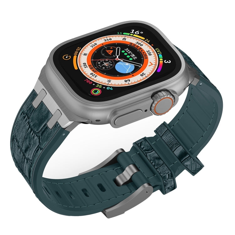 For Apple Watch Series 6 44mm Crocodile Texture Liquid Silicone Watch Band(Silver Deep Green) - Watch Bands by PMC TechLife | Online Shopping South Africa | PMC TechLife