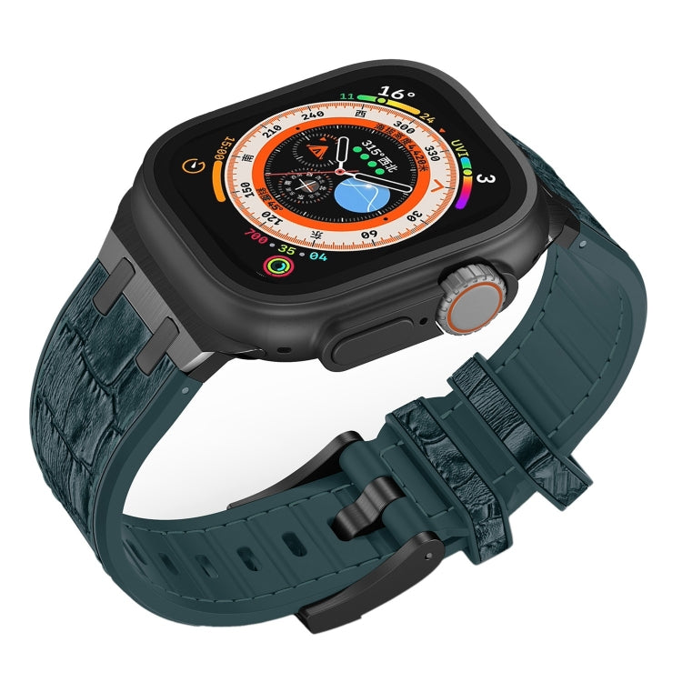 For Apple Watch Series 5 44mm Crocodile Texture Liquid Silicone Watch Band(Black Deep Green) - Watch Bands by PMC TechLife | Online Shopping South Africa | PMC TechLife