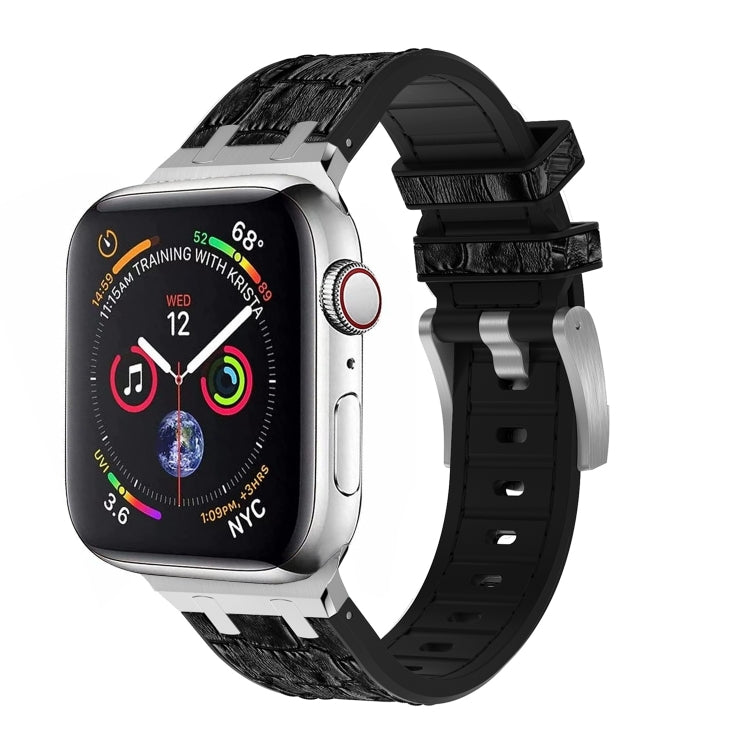 For Apple Watch Series 5 44mm Crocodile Texture Liquid Silicone Watch Band(Silver Black) - Watch Bands by PMC Jewellery | Online Shopping South Africa | PMC Jewellery