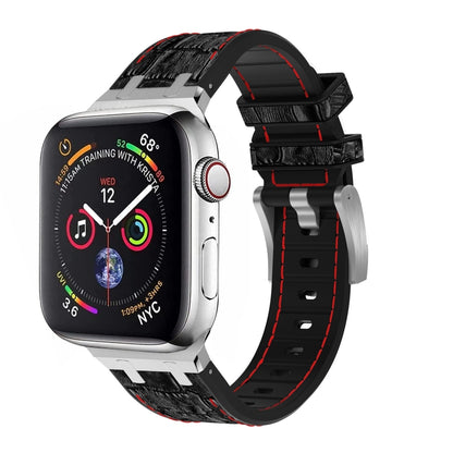 For Apple Watch Series 4 40mm Crocodile Texture Liquid Silicone Watch Band(Silver Red Black) - Watch Bands by PMC Jewellery | Online Shopping South Africa | PMC Jewellery