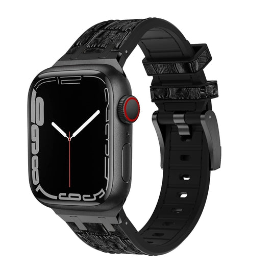 For Apple Watch Series 3 38mm Crocodile Texture Liquid Silicone Watch Band(Black Black) - Watch Bands by PMC Jewellery | Online Shopping South Africa | PMC Jewellery