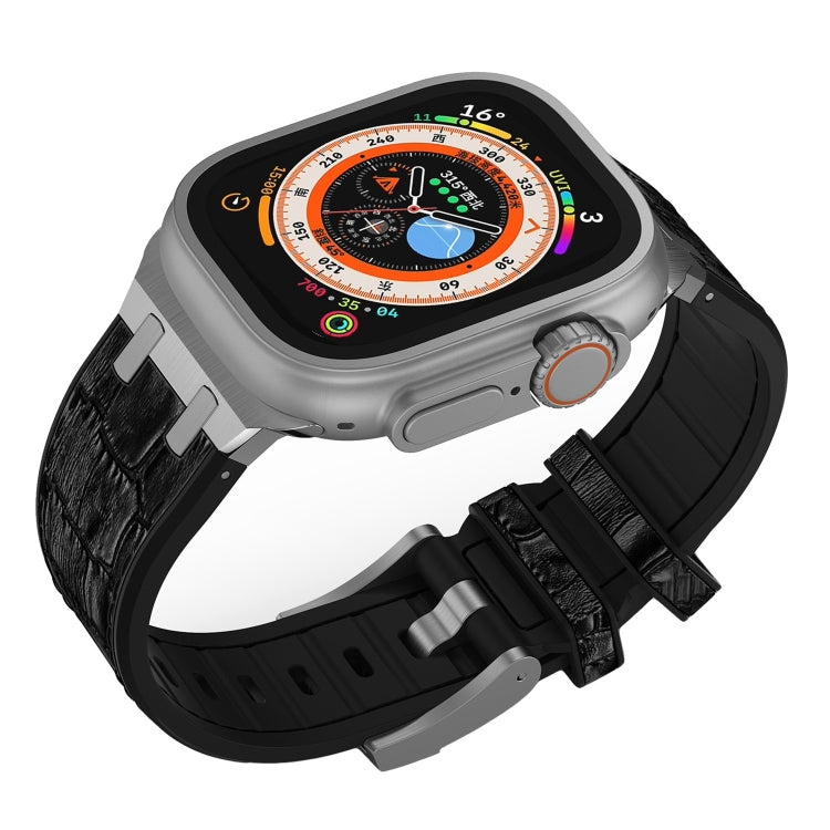 For Apple Watch Series 2 38mm Crocodile Texture Liquid Silicone Watch Band(Silver Black) - Watch Bands by PMC TechLife | Online Shopping South Africa | PMC TechLife