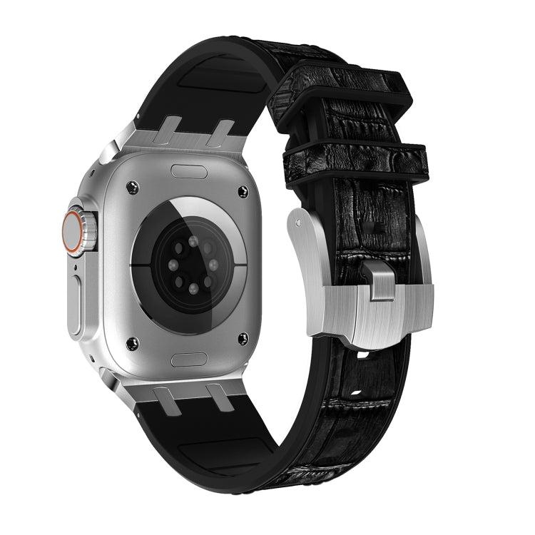 For Apple Watch Series 2 38mm Crocodile Texture Liquid Silicone Watch Band(Silver Black) - Watch Bands by PMC TechLife | Online Shopping South Africa | PMC TechLife