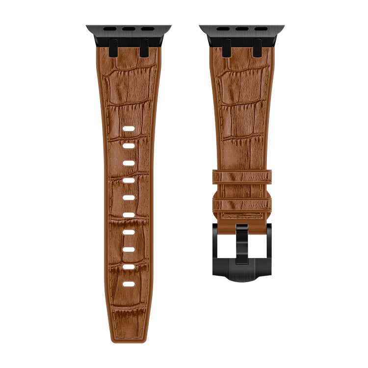 For Apple Watch 42mm Crocodile Texture Liquid Silicone Watch Band(Black Yellow Brown) - Watch Bands by PMC TechLife | Online Shopping South Africa | PMC TechLife