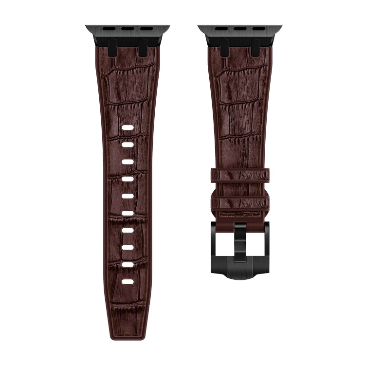 For Apple Watch 42mm Crocodile Texture Liquid Silicone Watch Band(Black Dark Brown) - Watch Bands by PMC TechLife | Online Shopping South Africa | PMC TechLife