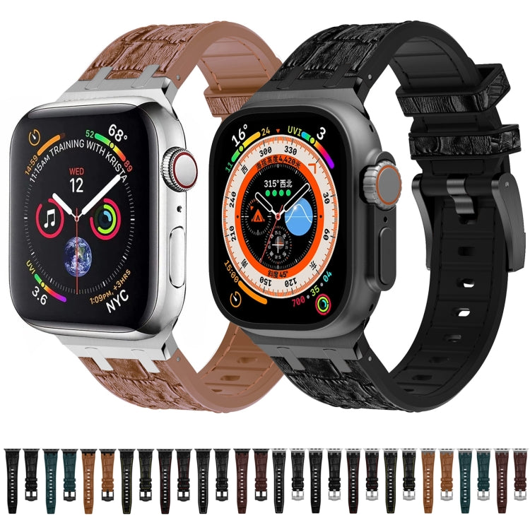 For Apple Watch 38mm Crocodile Texture Liquid Silicone Watch Band(Silver Yellow Black) - Watch Bands by PMC TechLife | Online Shopping South Africa | PMC TechLife