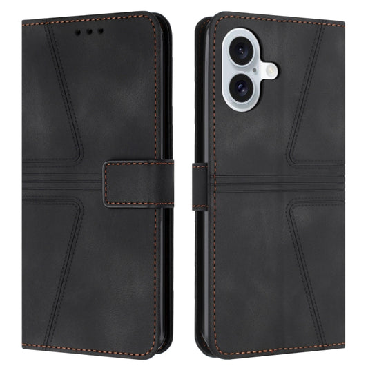 For iPhone 16 Triangle Solid Color Leather Phone Case(Black) - iPhone 16 Cases by PMC Jewellery | Online Shopping South Africa | PMC Jewellery | Buy Now Pay Later Mobicred