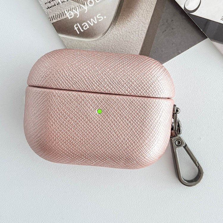 For AirPods Pro 2 Cross Texture PU Leather Bluetooth Earphone Protective Case(Rose Gold) - For AirPods Pro 2 by PMC Jewellery | Online Shopping South Africa | PMC Jewellery | Buy Now Pay Later Mobicred