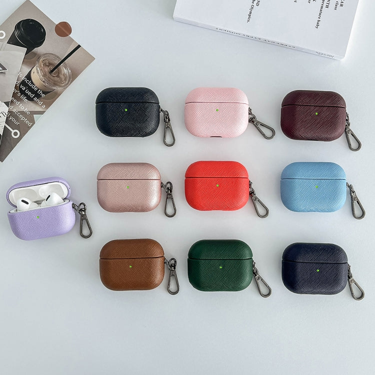 For AirPods Pro Cross Texture PU Leather Bluetooth Earphone Protective Case(Dark Green) - For AirPods Pro by PMC Jewellery | Online Shopping South Africa | PMC Jewellery | Buy Now Pay Later Mobicred