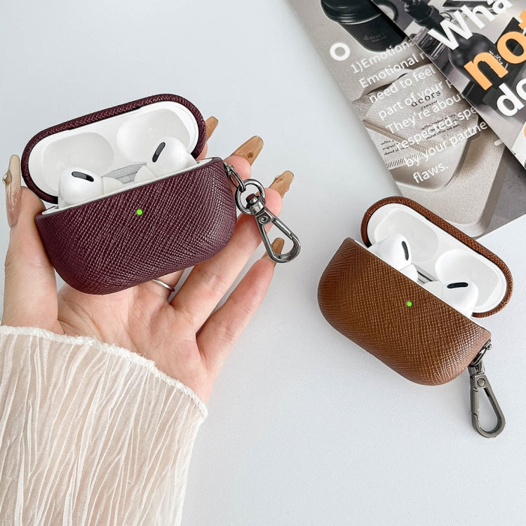For AirPods 3 Cross Texture PU Leather Bluetooth Earphone Protective Case(Dark Green) - For AirPods 3 by PMC Jewellery | Online Shopping South Africa | PMC Jewellery | Buy Now Pay Later Mobicred