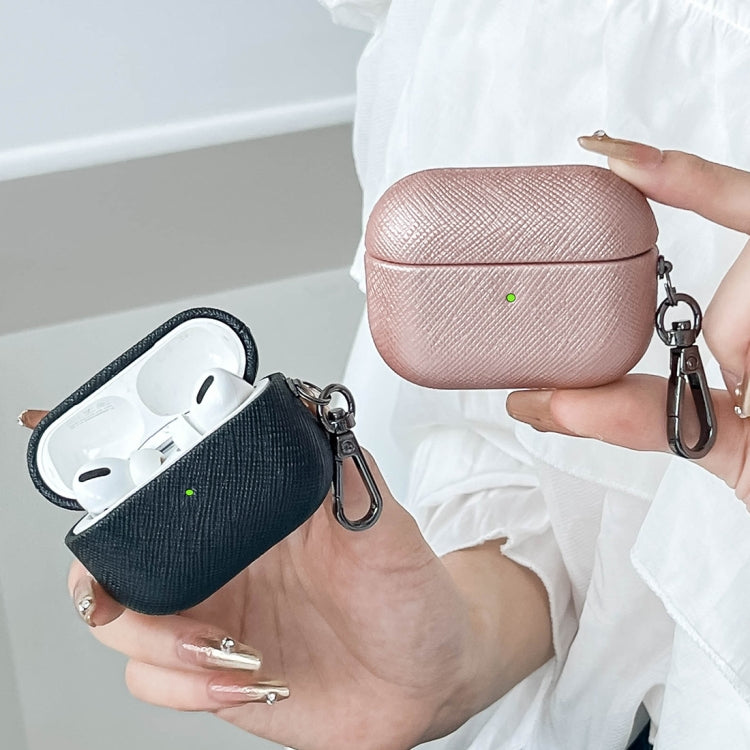 For AirPods 3 Cross Texture PU Leather Bluetooth Earphone Protective Case(Dark Green) - For AirPods 3 by PMC Jewellery | Online Shopping South Africa | PMC Jewellery | Buy Now Pay Later Mobicred