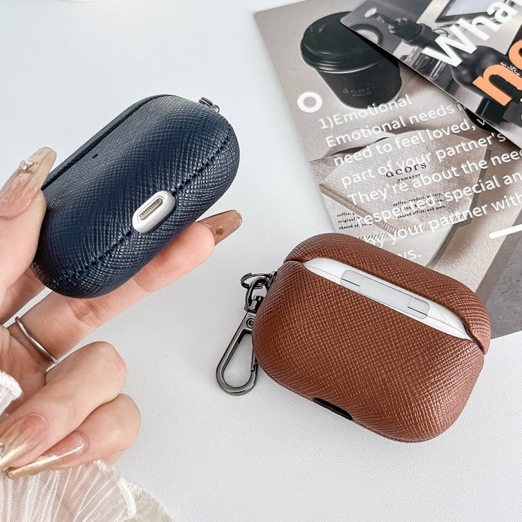 For AirPods Pro 2 Cross Texture PU Leather Bluetooth Earphone Protective Case(Brown) - For AirPods Pro 2 by PMC Jewellery | Online Shopping South Africa | PMC Jewellery | Buy Now Pay Later Mobicred