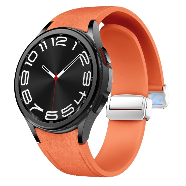 For Samsung Galaxy Watch 6 Magnetic Silver Buckle Leather Silicone Watch Band(Orange) - Watch Bands by PMC Jewellery | Online Shopping South Africa | PMC Jewellery