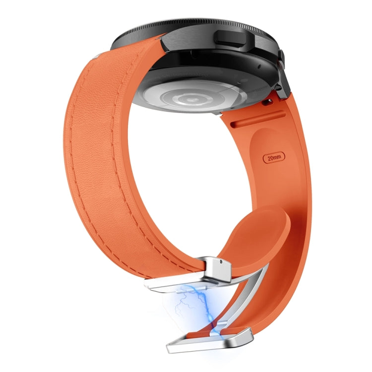 For Samsung Galaxy Watch 6 Magnetic Silver Buckle Leather Silicone Watch Band(Orange) - Watch Bands by PMC Jewellery | Online Shopping South Africa | PMC Jewellery