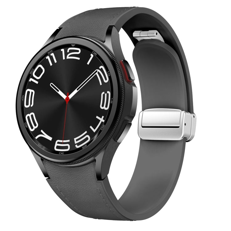 For Samsung Galaxy Watch 6 Magnetic Silver Buckle Leather Silicone Watch Band(Space Grey) - Watch Bands by PMC TechLife | Online Shopping South Africa | PMC TechLife