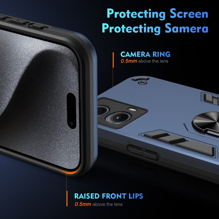 For Motorola Edge 2024 Shockproof Metal Ring Holder Phone Case(Blue) - Motorola Cases by PMC Jewellery | Online Shopping South Africa | PMC Jewellery | Buy Now Pay Later Mobicred