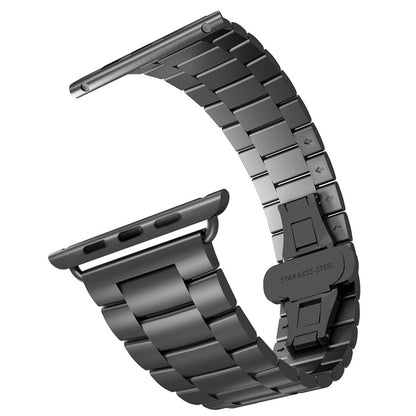 For Apple Watch Series 5 44mm Three-bead Butterfly Buckle Metal Watch Band(Silver Black) - Watch Bands by PMC Jewellery | Online Shopping South Africa | PMC Jewellery